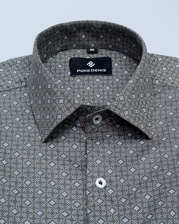 MIST GRAY WITH JELLY BEAN BLUE SOFT PREMIUM  PRINTED COTTON SHIRT