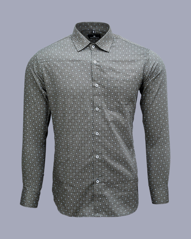 MIST GRAY WITH JELLY BEAN BLUE SOFT PREMIUM  PRINTED COTTON SHIRT