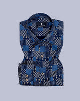 BLUE WITH MULTICOLOUR SQUARE PRINTED SOFT COTTON SHIRT