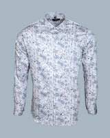 BRIGHT WHITE WITH MARINER BLUE DISTY FLORAL DOBBY TEXTURED PREMIUM GIZA COTTON SHIRT