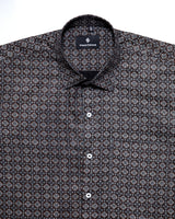 BROWN WITH GRAY ANCIENT GEOMETRICAL PRINTED COTTON SHIRT