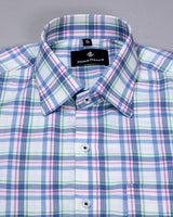 Gant Green Bright White & Pink-Green Multicolored Plaid Royal Oxford Checks Premium Cotton Shirt