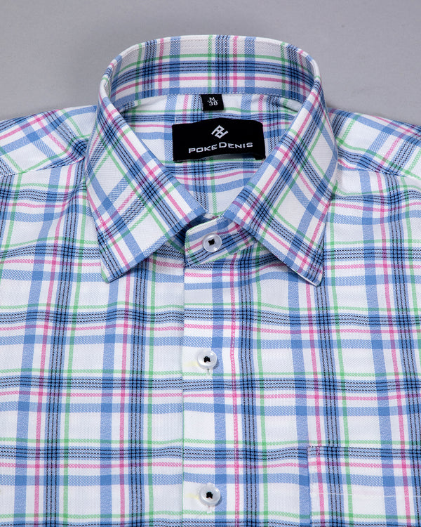 Gant Green Bright White &  Pink-Green Multicolored Plaid Royal Oxford Checks Premium Cotton Shirt