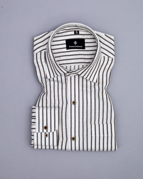 OFF WHITE WITH HEMLOCK BROWN STRIPED TENCEL COTTON  SHIRT
