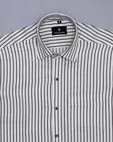 OFF WHITE WITH HEMLOCK BROWN STRIPED TENCEL COTTON SHIRT