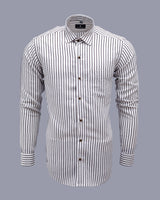 OFF WHITE WITH HEMLOCK BROWN STRIPED TENCEL COTTON SHIRT