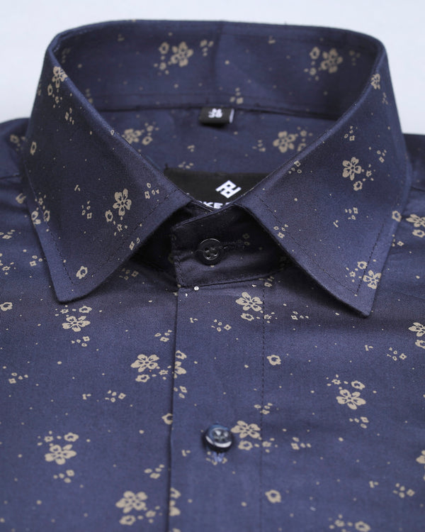 amazing blue with golden flower printed shirt