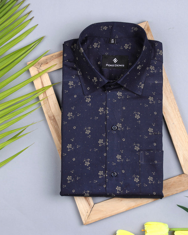 amazing blue with golden flower printed shirt