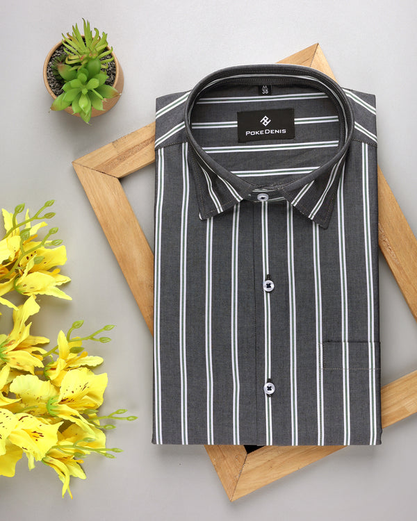 BLACK WITH GREY STRIPED SOFT COTTON SHIRT