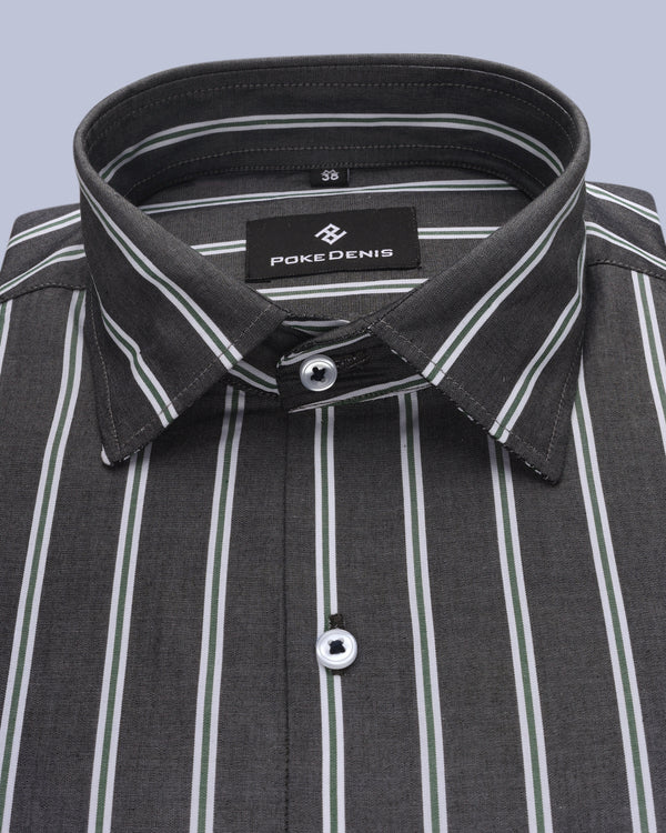 BLACK WITH GREY STRIPED SOFT COTTON SHIRT