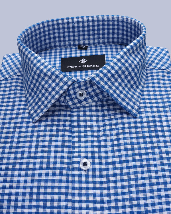 BLUE WITH WHITE SMALL-CHECKED PREMIUM COTTON SHIRT