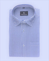 BRIGHT WHITE  WITH BLUE STRIPED SOFT COTTON SHIRT