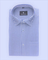 BRIGHT WHITE WITH BLUE STRIPED SOFT COTTON SHIRT