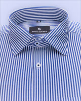 BRIGHT WHITE WITH BLUE STRIPED SOFT COTTON SHIRT