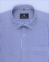 BRIGHT WHITE  WITH BLUE STRIPED SOFT COTTON SHIRT