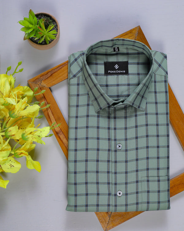 Verdant Green With Blue Checks Premium Cotton Shirt