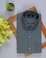 DARK GREEN DOTTED DOBBY COTTON SHIRT
