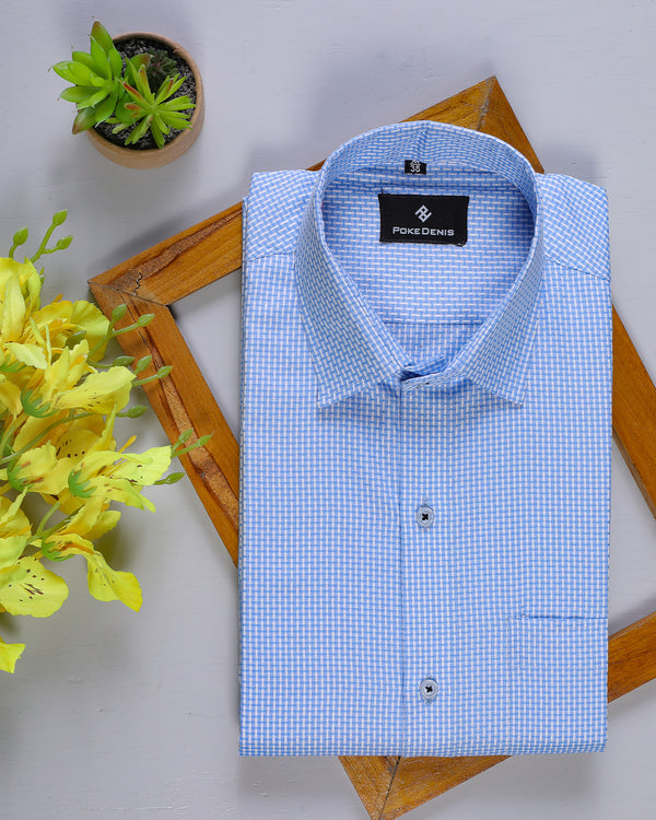 Sky-Blue Dotted Premium Cotton Shirt