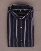 BLUE WITH GREY STRIPED COTTON SHIRT