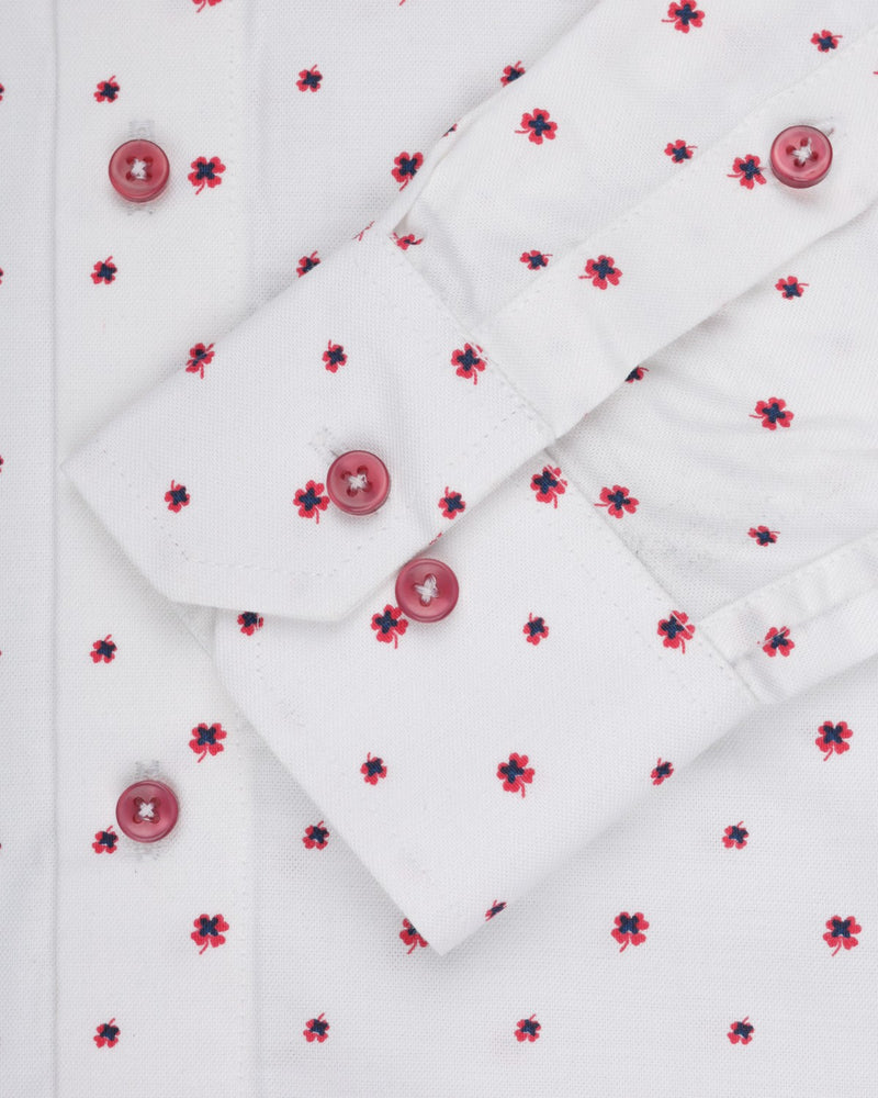 WHITE WITH FLOWER PRINTED OXFORD SHIRT