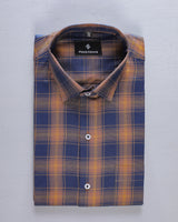 Brown With Blue Plaid Giza Cotton Shirt