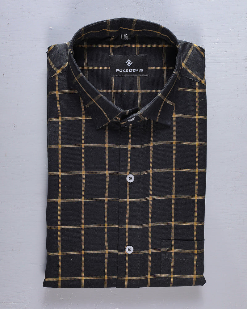Black with Yellow Checks Premium Cotton Shirt