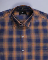 Brown With Blue Plaid Giza Cotton Shirt