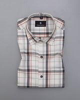 BRIGHT WHITE WITH BLACK PLAID ROYAL OXFORD COTTON SHIRT