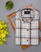 BRIGHT WHITE WITH BLACK PLAID ROYAL OXFORD COTTON SHIRT