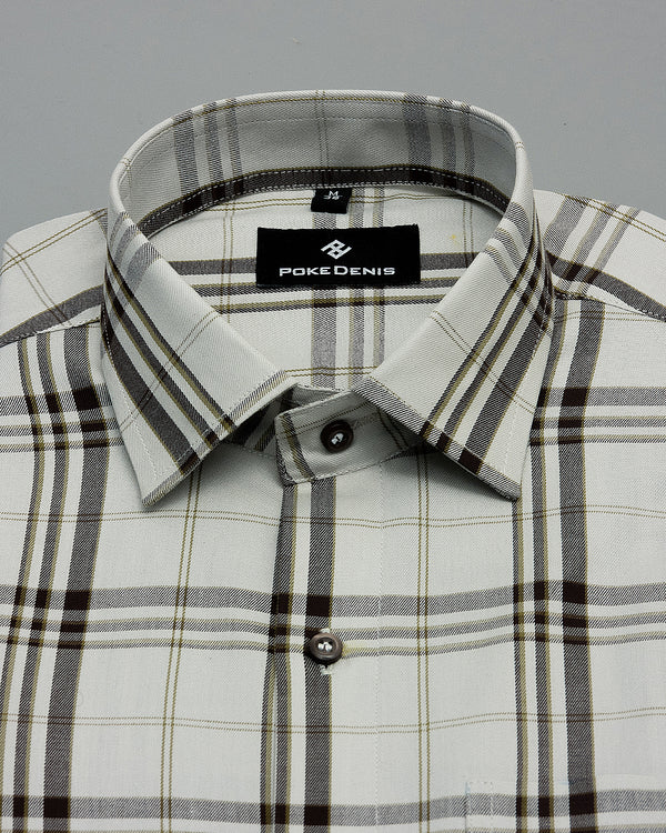 OFF-WHITE   WITH BROWN PLAID ROYAL OXFORD COTTON SHIRT
