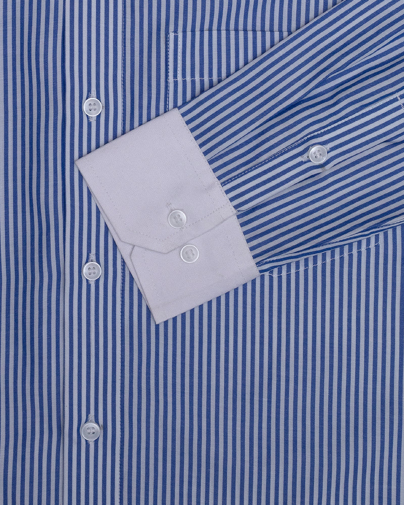 CLASSIC BLUE STRIPED WITH  WHITE CUFF AND COLLR FORMAL COTTON SHIRT