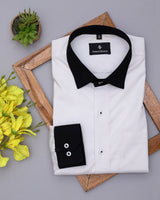 BRIGHT WHITE WITH BLACK CUFF COLLA DOBBY TEXTURED PREMIUM GIZA COTTON SHIRT