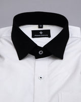 BRIGHT WHITE WITH BLACK CUFF COLLA DOBBY TEXTURED PREMIUM GIZA COTTON SHIRT
