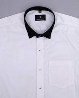 BRIGHT WHITE WITH BLACK CUFF COLLA DOBBY TEXTURED PREMIUM GIZA COTTON SHIRT