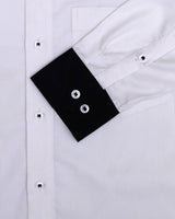 BRIGHT WHITE WITH BLACK CUFF COLLA DOBBY TEXTURED PREMIUM GIZA COTTON SHIRT