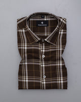 DARK BROWN AND WHITE PLAID PREMIUM TWLL COTTON SHIRT