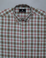 LIGHT GREENWICH WITH MAROON CHECK PLAID SOFT TWILL GIZA COTTON SHIRT