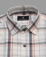 BRIGHT WHITE WITH BLACK PLAID ROYAL OXFORD COTTON SHIRT