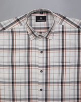 BRIGHT WHITE WITH BLACK PLAID ROYAL OXFORD COTTON SHIRT