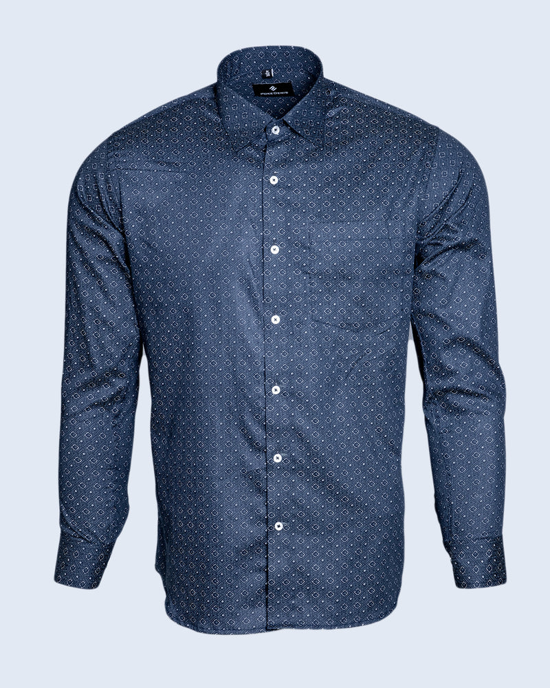 MIRAGE NAVY BLUE PRINTED ROYAL OXFORD COTTON SHIRT