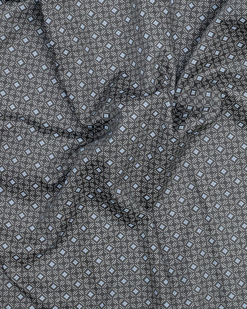 MIST GRAY WITH JELLY BEAN BLUE SOFT PREMIUM  PRINTED COTTON SHIRT