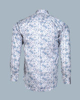 BRIGHT WHITE WITH MARINER BLUE DISTY FLORAL DOBBY TEXTURED PREMIUM GIZA COTTON SHIRT