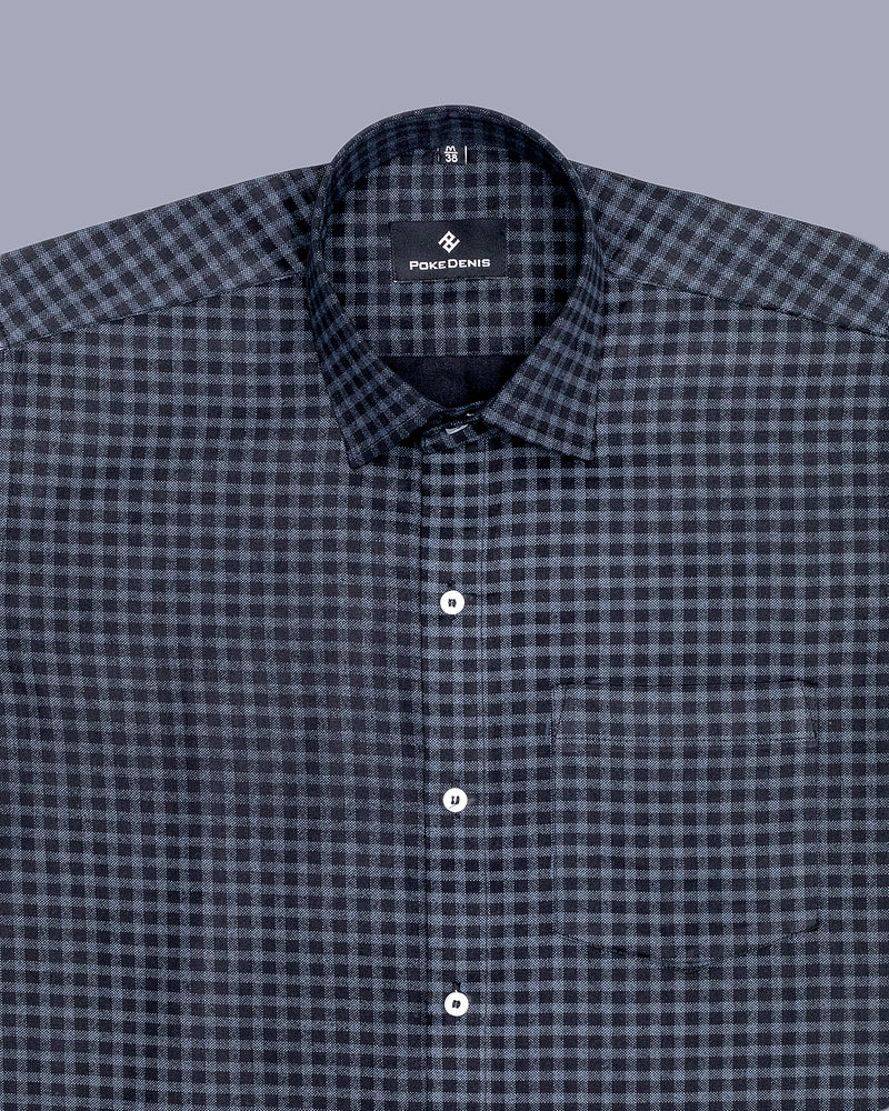 VENUS BLACK AND GRAY WINDOWPANE COTTONSHIT