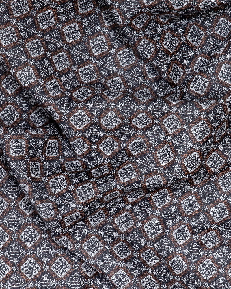 BROWN WITH GRAY ANCIENT GEOMETRICAL PRINTED COTTON SHIRT