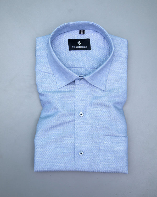WATER BLUE DOBBY TEXTURED SUPPER SOFT GIZA COTTON SHIRT