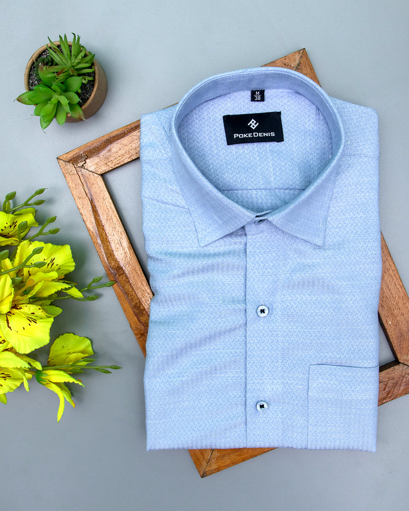 WATER BLUE DOBBY TEXTURED SUPPER SOFT GIZA COTTON SHIRT