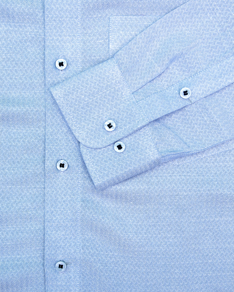 WATER BLUE DOBBY TEXTURED SUPPER SOFT GIZA COTTON SHIRT