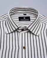 OFF WHITE WITH HEMLOCK BROWN STRIPED TENCEL COTTON  SHIRT