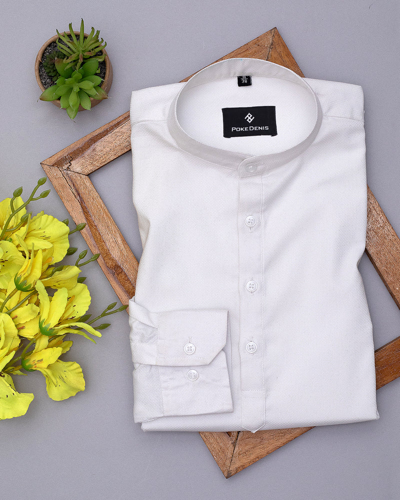 BRIGHT WHITE DOBBY GIZA COTTON  INDIAN STYLE KURTA