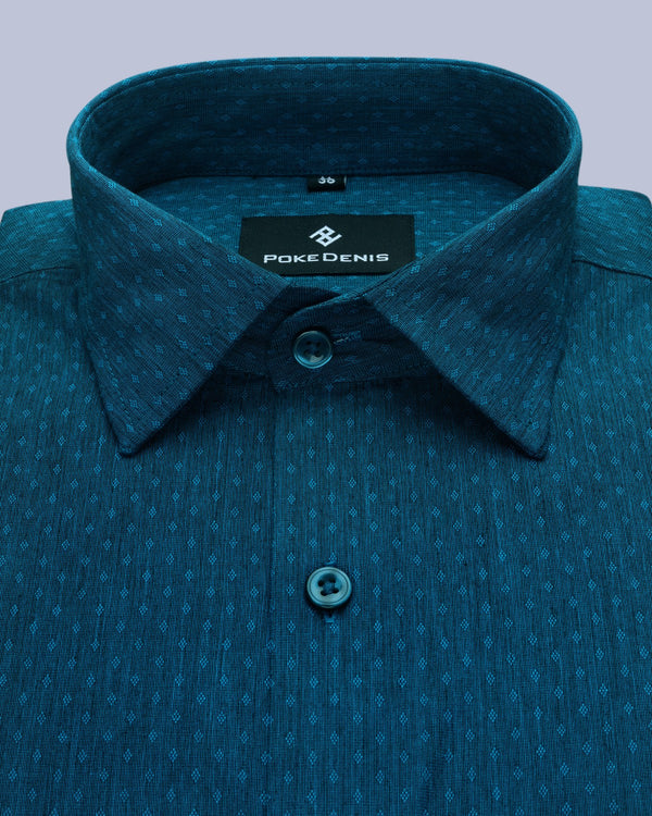 VARLET BLUE DOBBY TEXTURED GIZA COTTON SHIRT